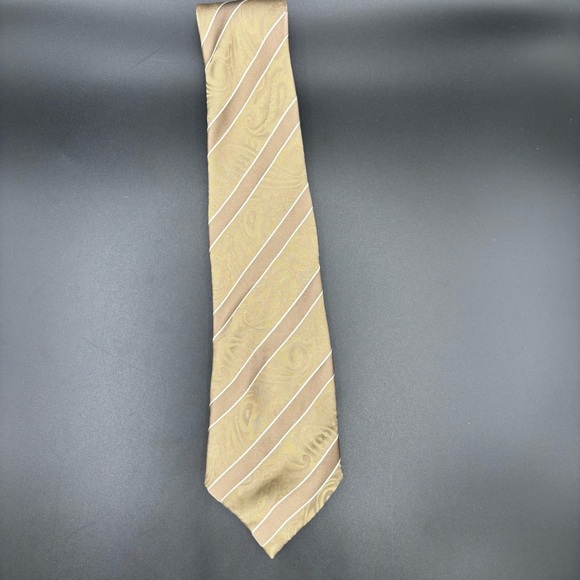 Donald J. Trump Men's Neck Tie Signature Collection Taupe Brown Paisley‎ Stripe - Picture 1 of 4
